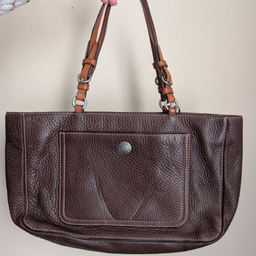 Vintage Coach Chelsea Brown Pebbled Leather Shoulder Bag Pink Lining